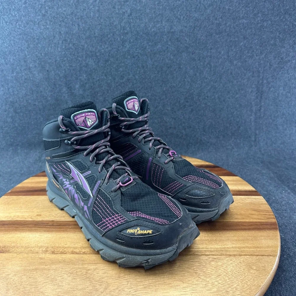 Altra Lone Peak V-Flex AFW1755H-1 Mid Black Purple Hiking Shoes Women's Sz 10.5